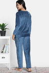 Zivame Knit Poly Velour Loungewear Set - Reflecting Pond — thumbnail 4